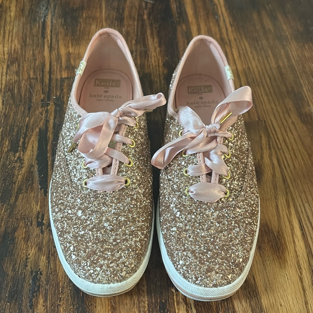 Keds x Kate Spade Rose Gold Glitter Lace Up Shoes Sz 8